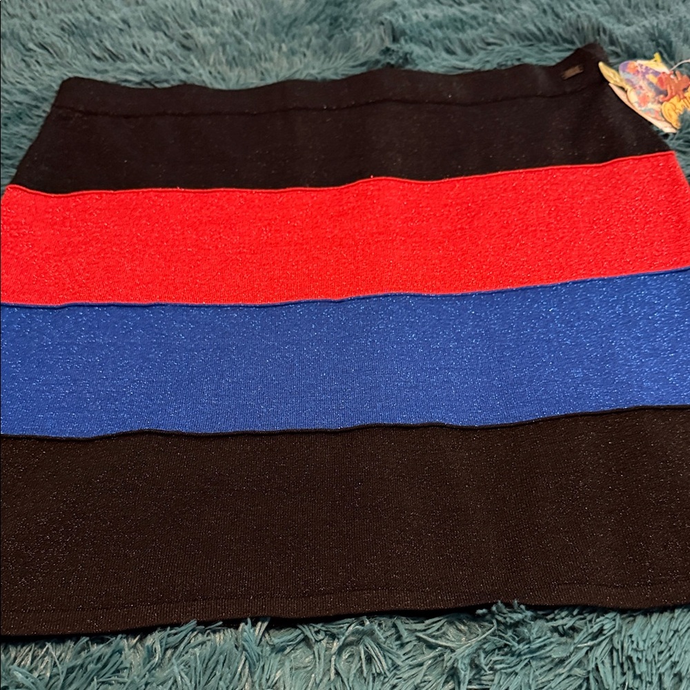 Apple Bottoms Black Mini Skirt with Red & Blue Stripes w bling Y2K fashion